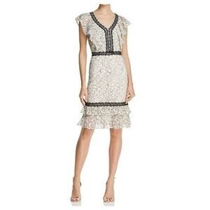 Nanette Lepore White and Black Lace Short Sleeve Cocktail Dress 10